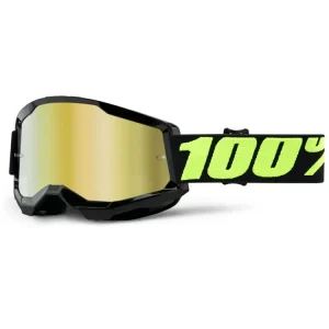 100% Strata 2 MX Goggle – Black / Gold Mirror Lens