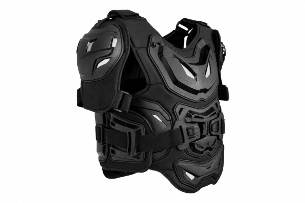 Black adult motocross chest protector with chest, back and shoulder body armor