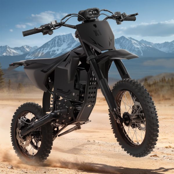 Electric Dirt Bike 4500W Peak Electric Motorcycle 60V 28.8AH E-MoutainBike 50MPH close up QRONGE X1 4500W Electric Dirt Bike | 60V 28.8Ah | 50 MPH Off-Road Motocross Bike Black
