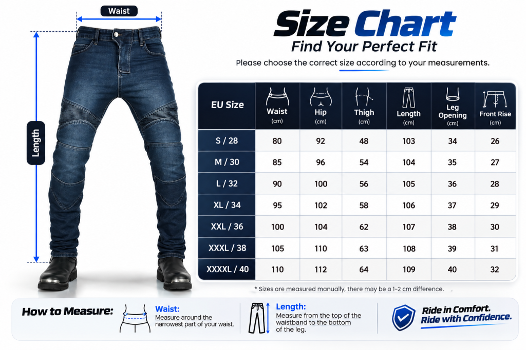 Dirt Bike Jeans Pants Size Chart 