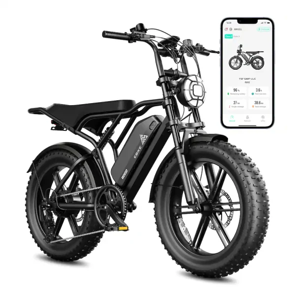 TST GRP - 20 Peak 1500W Full Suspension Moped-style Electric Bike, 48V:15Ah - Black TST R002 1500W electric bike with 20-inch fat tires