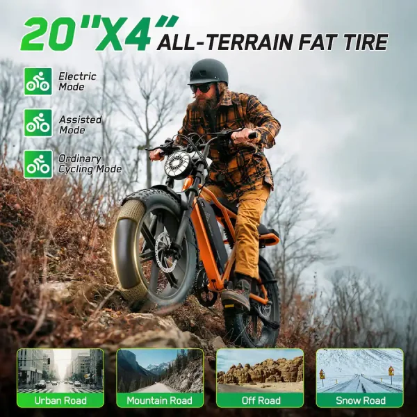 TST R002 20'' Moped-Style Electric Bike – 1500W Full Suspension tires TST R002 full suspension fat tire electric bike front view
