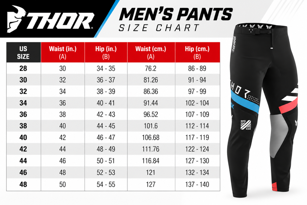 Thor Men’s Sportmode Synth Pants Size Chart